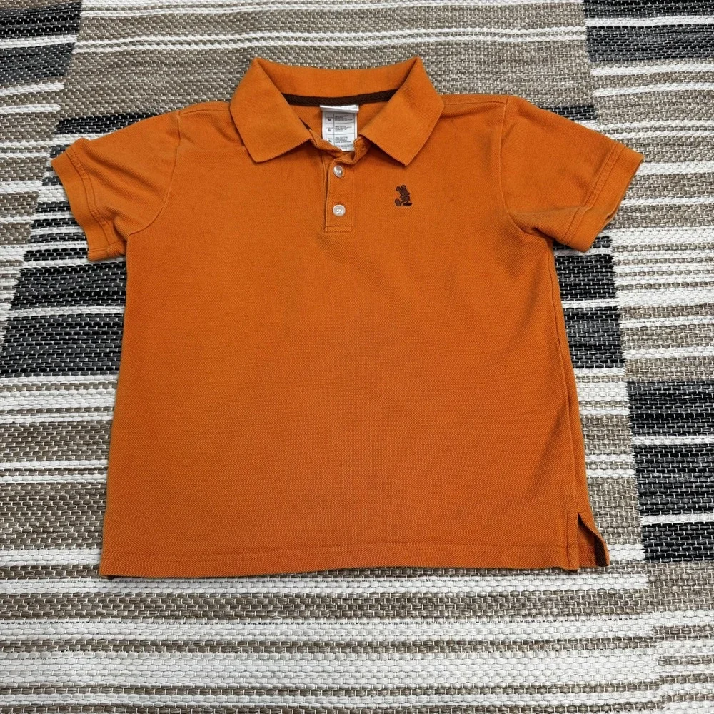 Disney Mickey Mouse Polo Shirt Boys‎ Medium Orange Embroidered Pique Cotton